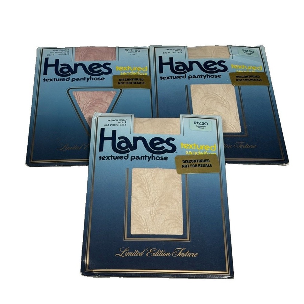 Hanes Textured Pantyhose LOT French Linen(2) & Pink Swartz 980 Plume Lace Size I